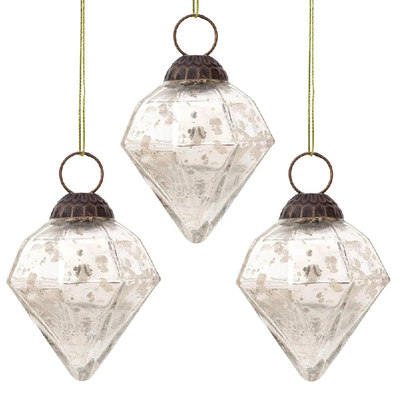 3-PACK | Mercury Glass Small Ornaments (3-inch, Silver, Elizabeth Design)