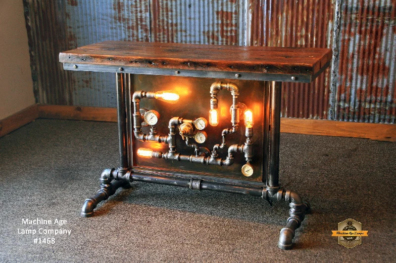 Steampunk Industrial Table / Pipes / Steam Gauge / Barn wood / Table #1468