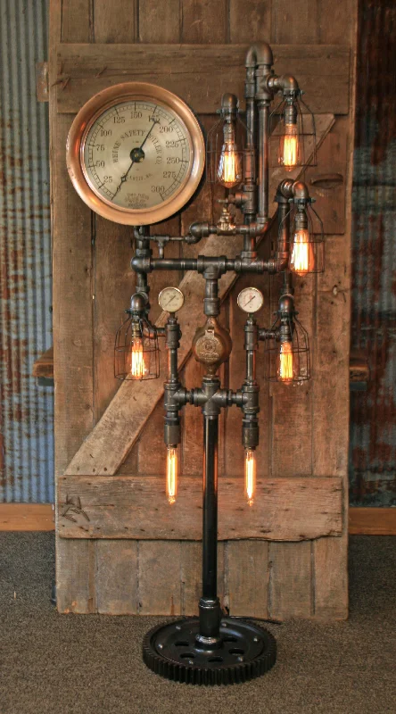 Steampunk Industrial / Antique Steam Gauge / Heine Boiler Company / St Louis / Floor Lamp #1543