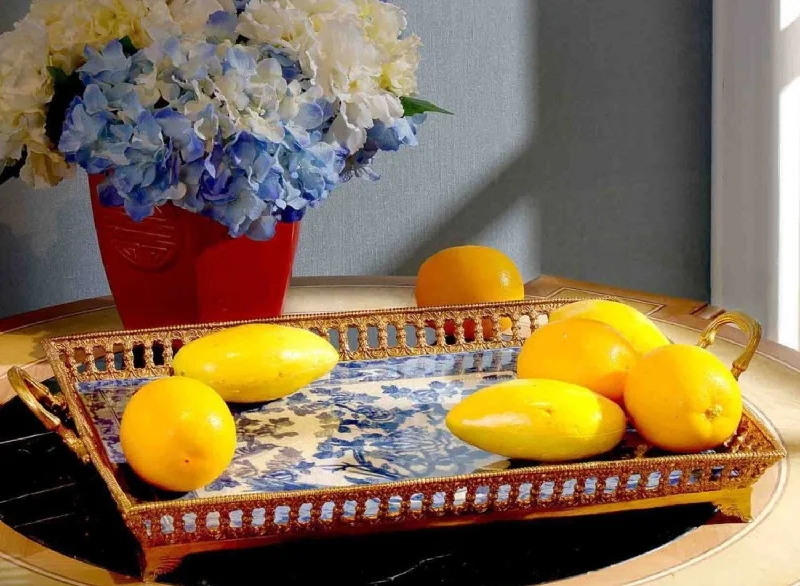 Bronze Mount Blue and White Tray