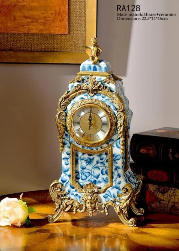 Gilt Bronze Blue and White Decorative Clock