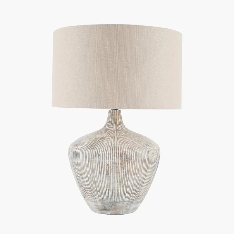 Manaia White Wash Textured Wood Table Lamp with  Cylinder Shade