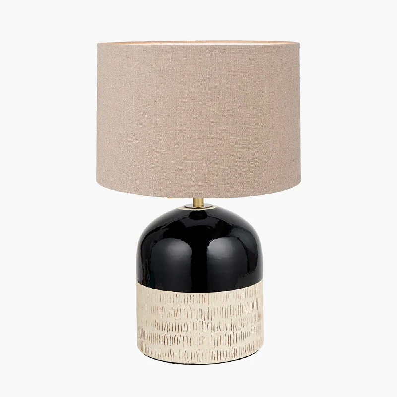 Lotta Black and Natural Stoneware Table Lamp with  Cylinder Shade