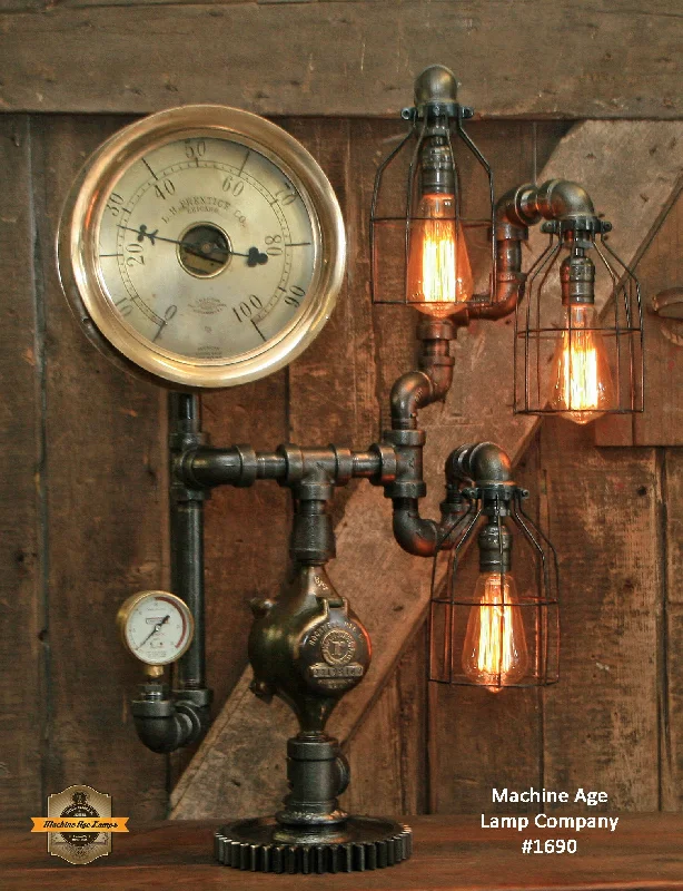 Steampunk Industrial / Chicago / Antique Steam Gauge / Gear / Lamp #1690