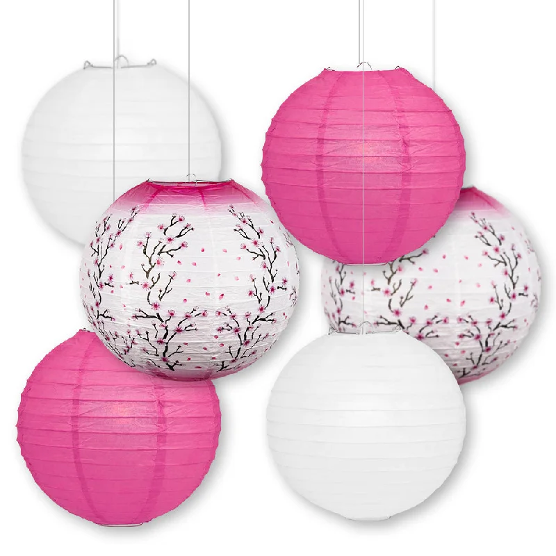 14" Pink Cherry Blossom 6pc Paper Lantern Party Pack