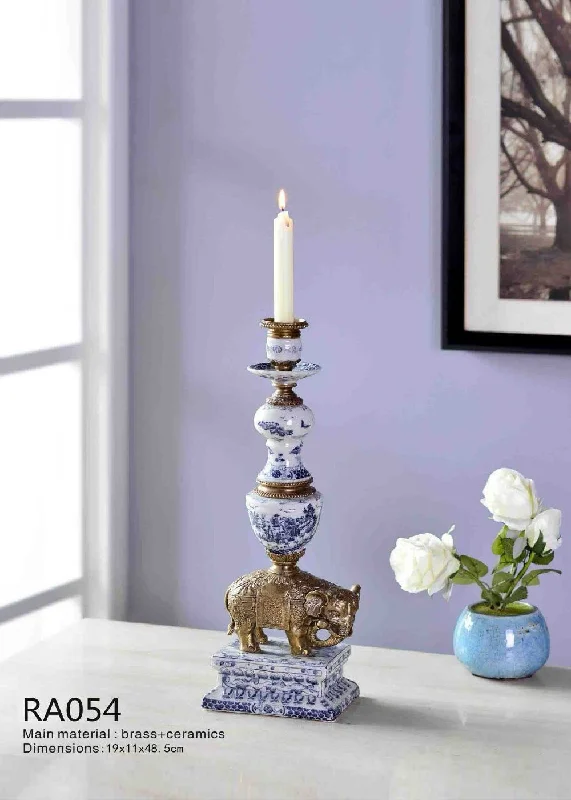 Bronze Archaistic Elephant Porcelain Candlestick