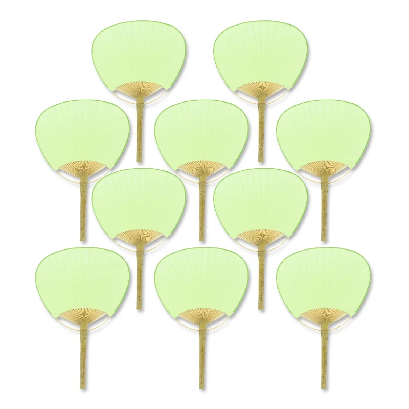 9" Light Lime Green Paddle Paper Hand Fans for Weddings (10 Pack)