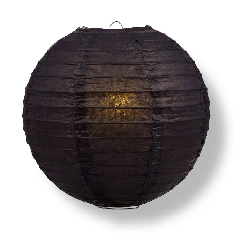 30" Black Jumbo Round Paper Lantern, Parallel Ribbing, Chinese Hanging Wedding & Party Decoration