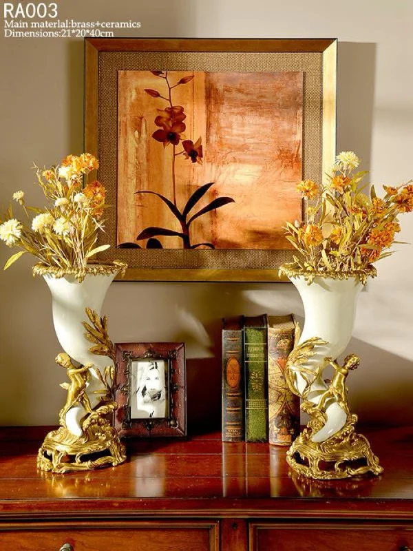 Handmade Luxurious Porcelain Brass Vase Centerpiece