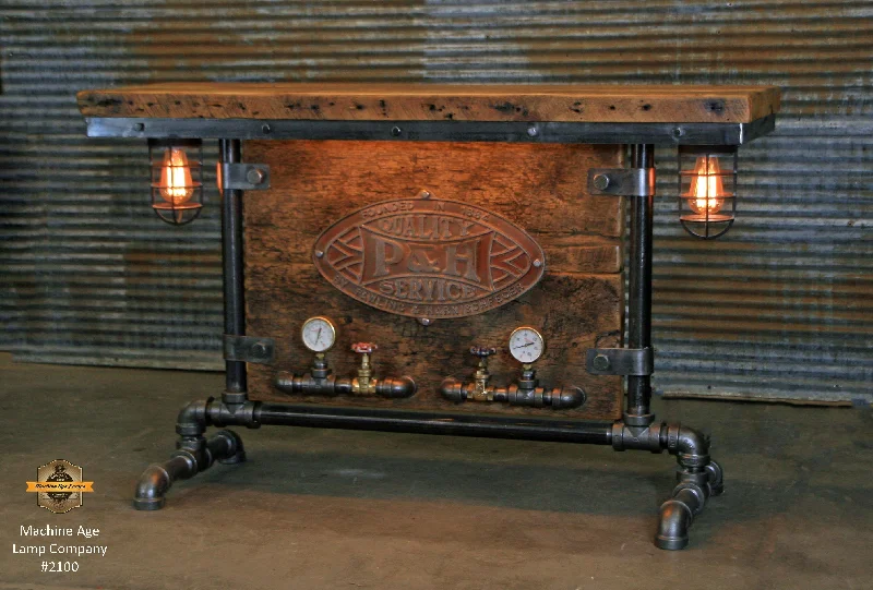 Steampunk Industrial / Barn Wood / Table / Console / Bar / Lighted / Table #2100