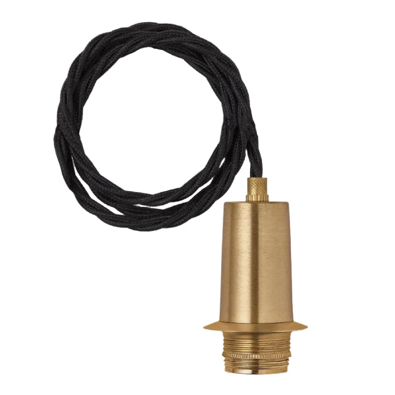 Sleek Edison Cord Set ES E27 Bulb Holder - Brass Ring & Fabric Flex - 2m - Without Ceiling Rose