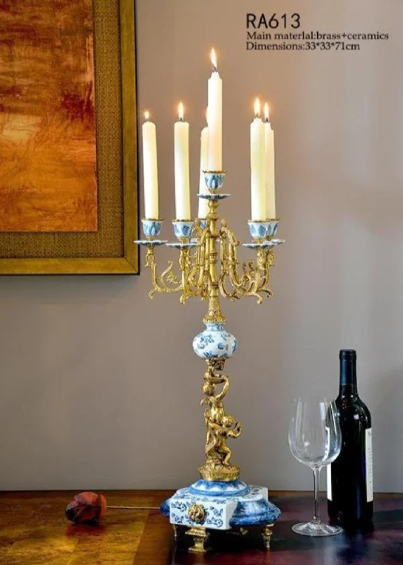 Gilt Bronze Blue and White Candlestick