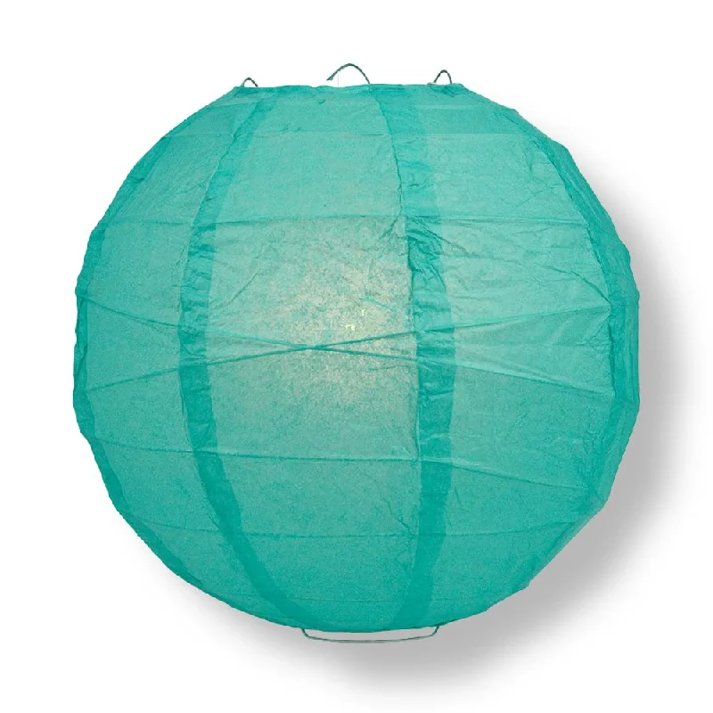 20" Teal Green Round Paper Lantern, Crisscross Ribbing, Chinese Hanging Wedding & Party Decoration