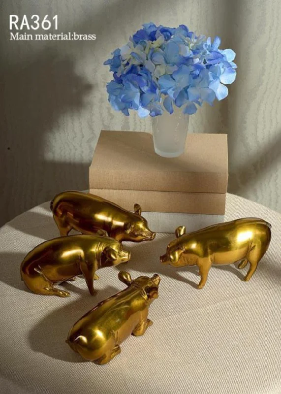 Gilt Bronze Handmade Pigs Set Of 4