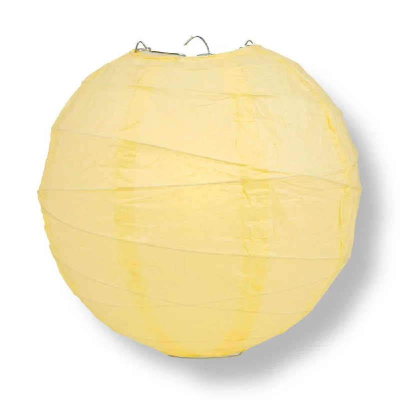 36" Lemon Yellow Chiffon Round Paper Lantern, Crisscross Ribbing, Chinese Hanging Wedding & Party Decoration