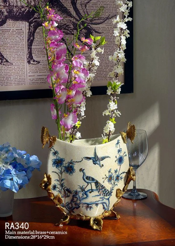 Golden Peacock Low Vase