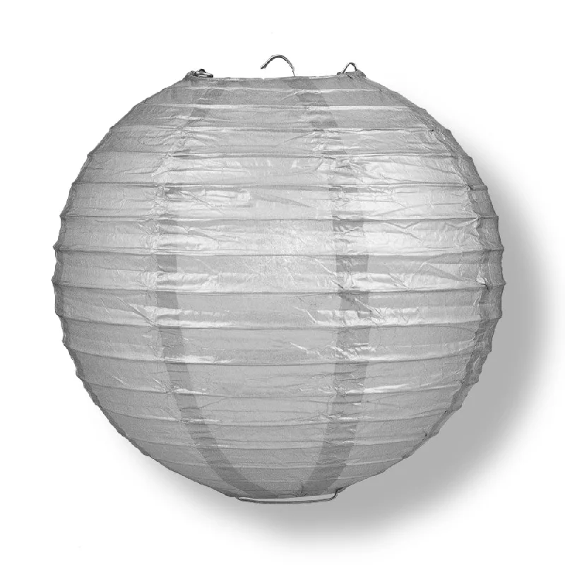 BLOWOUT 30" Silver Jumbo Round Paper Lantern, Even Ribbing, Chinese Hanging Wedding & Party Decoration