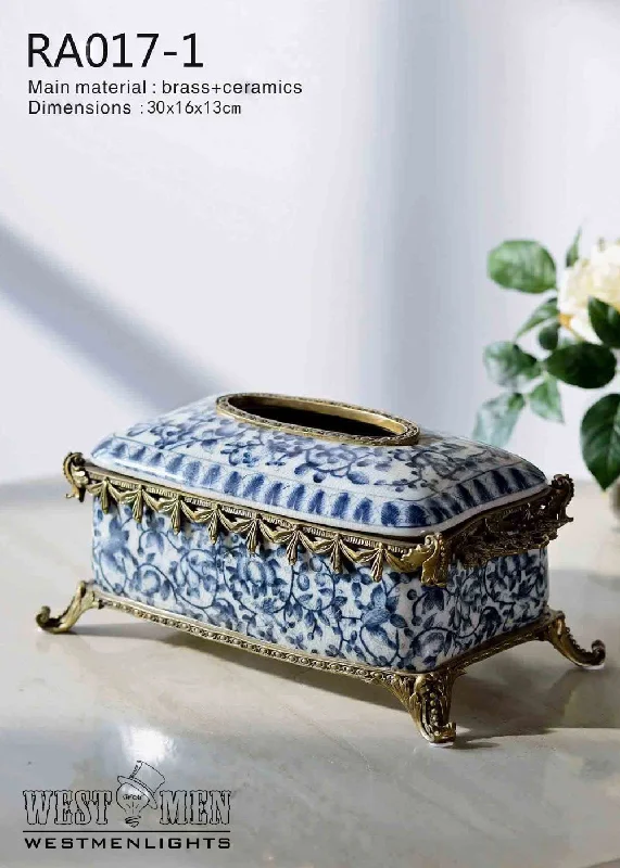 Gilded Bronze Ormolu Porcelain Tissue Box Centerpiece