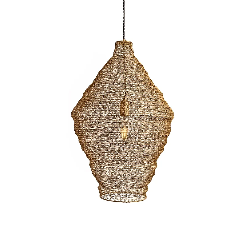 Soft white Edison light bulbsBeehive Wire Cage Metal Mesh Pendant Light - Diamond - Brass