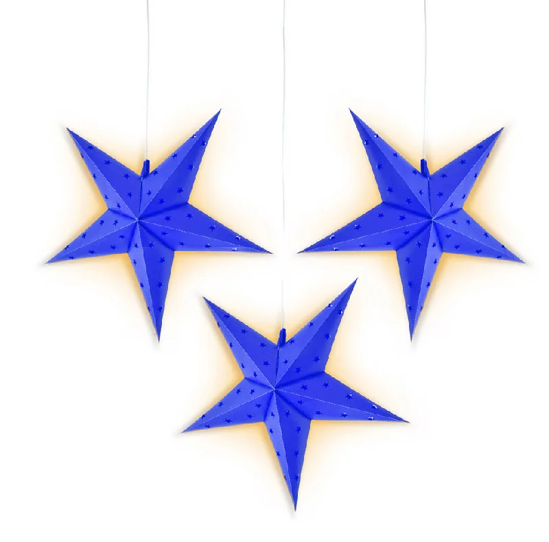 BLOWOUT 3-PACK 12" Dark Blue 5-Point Weatherproof Outdoor Plastic Star Lantern, with LED Bulbs and Lamp Cord Light Included