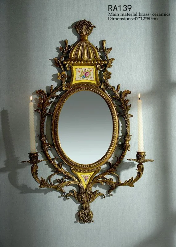 Gilt Bronze Wall Mirror With Candlesticks