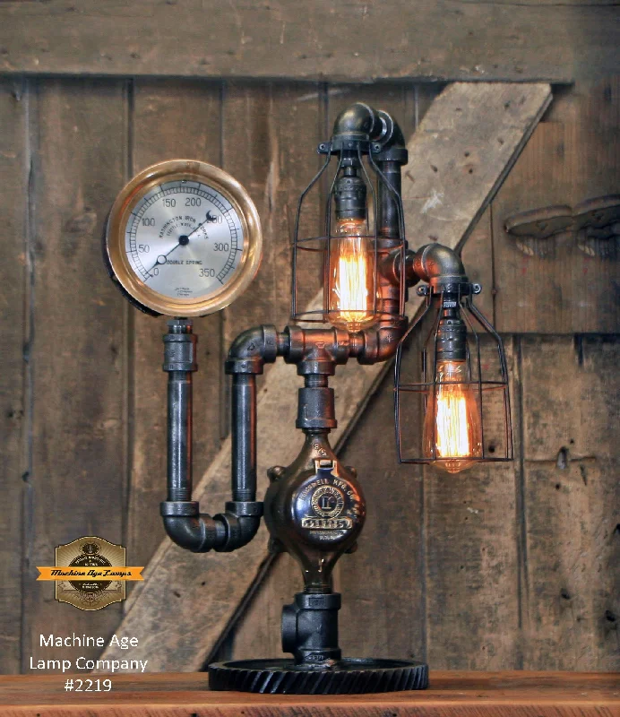 Steampunk Industrial Machine Age Lamp Company / 6" Steam Gauge  / Gear Base  / Lamp #2219 Sold