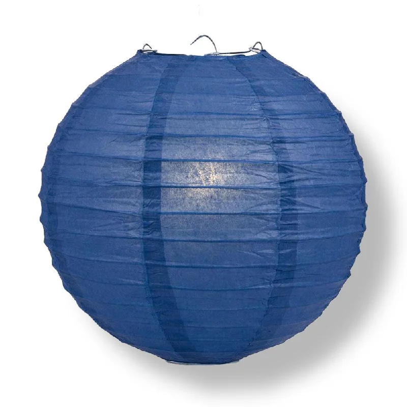 30" Navy Blue Jumbo Round Paper Lantern, Even Ribbing, Chinese Hanging Wedding & Party Decoration