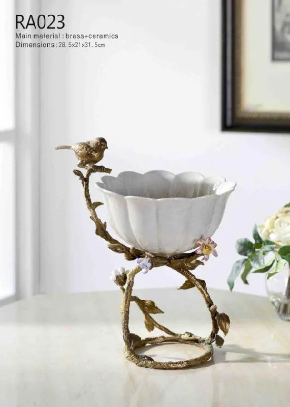 Modern Brass Porcelain Fruit Bowl Melon Shape