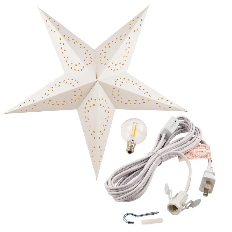 26" White Dot Cut-Out Star Lantern COMBO KIT with 15-FT Electrical Cord