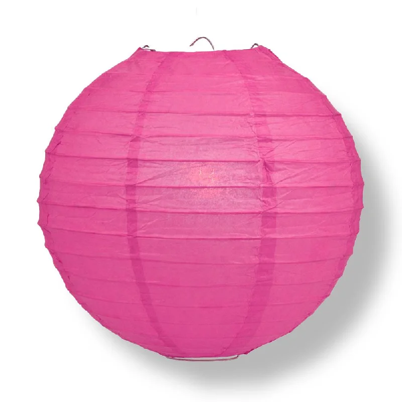 30" Fuchsia / Hot Pink Jumbo Round Paper Lantern, Parallel Ribbing, Chinese Hanging Wedding & Party Decoration