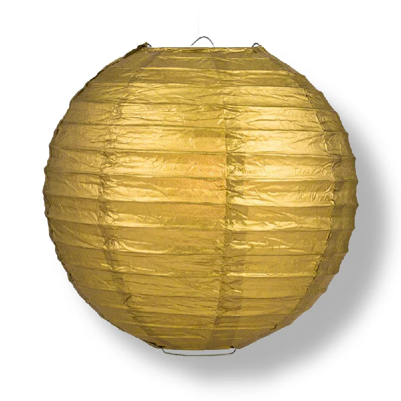 30" Gold Jumbo Round Paper Lantern, Even Ribbing, Chinese Hanging Wedding & Party Decoration