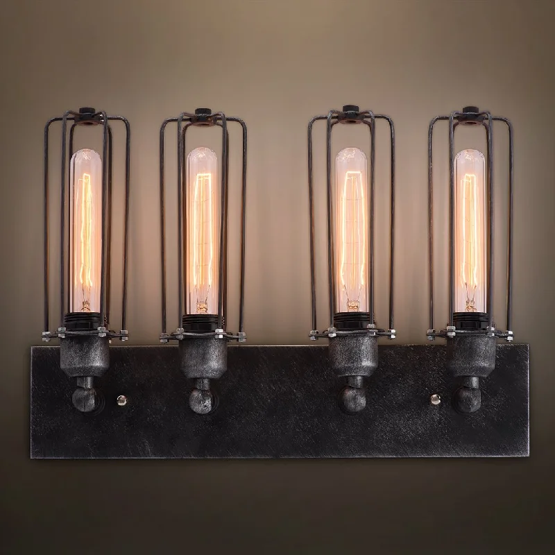 Cylinder 4 Lights Cage Vanity Lighting Sconce