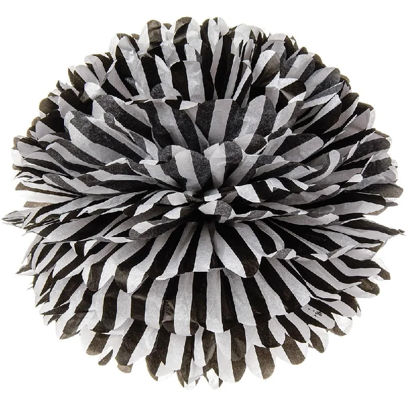 Black Striped 15 Inch Tissue Paper Flower Pom Pom