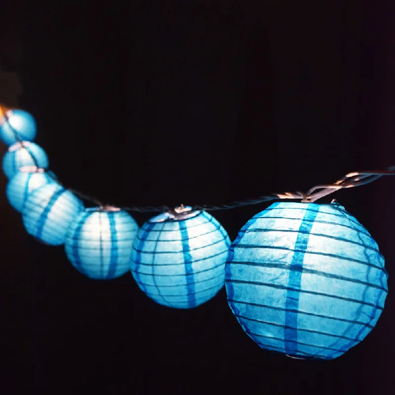 BLOWOUT 10 Socket Turquoise Round Paper Lantern Party String Lights (4" Lanterns, Expandable)