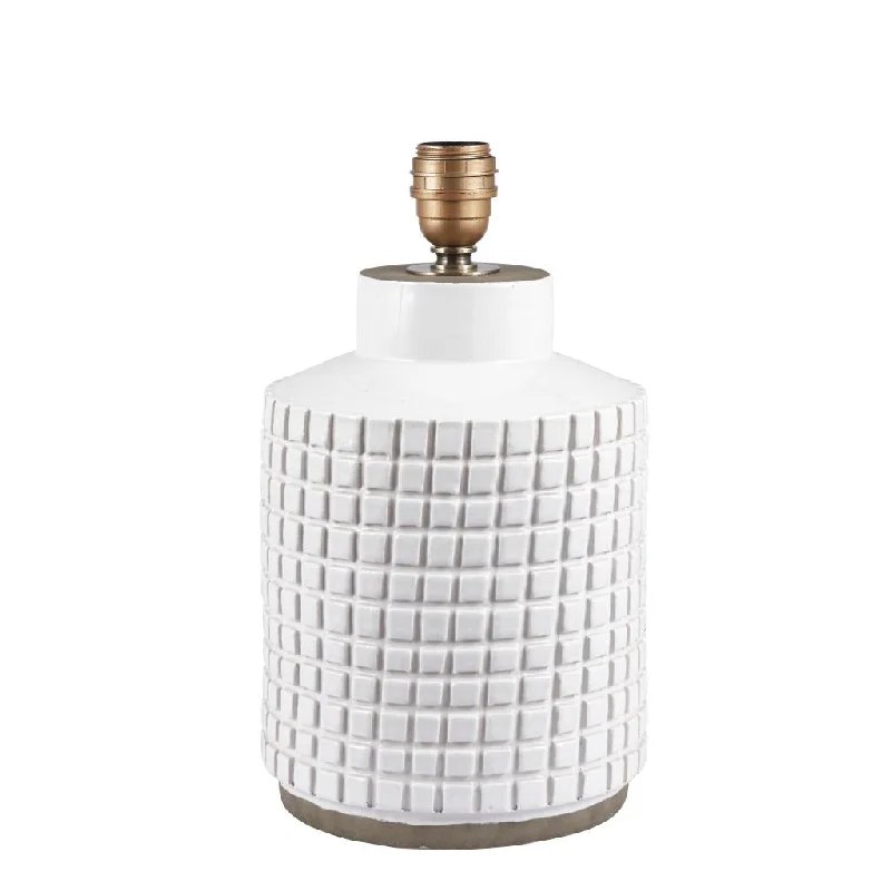 Malone Textured White Squares Design Stoneware Table Lamp  - Base Only