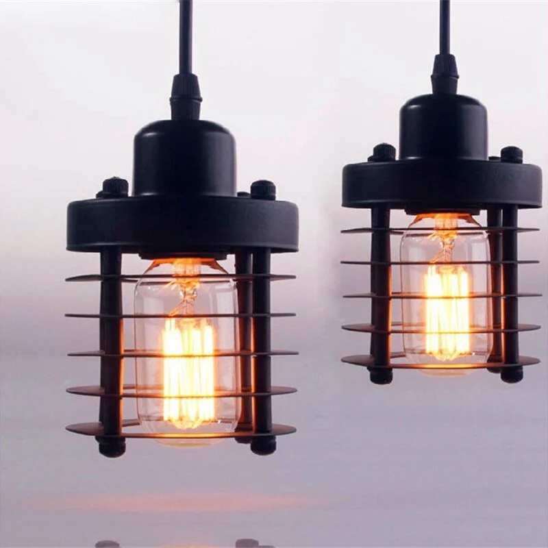 High - Bay LED Industrial Lighting for WarehousesVintage Pendant Lamp Industrial Pendant Light Iron Cage Edison For Kitchen Island Dining Room Corridor Decoration (Black)