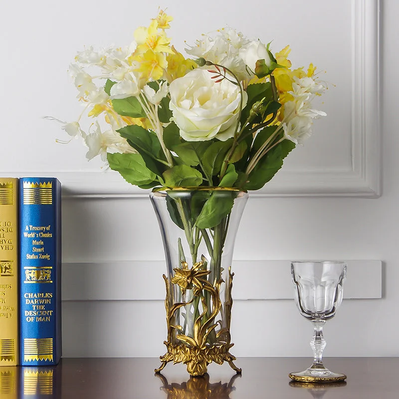 Gilt Bronze Crystal Flower Vase Centerpiece