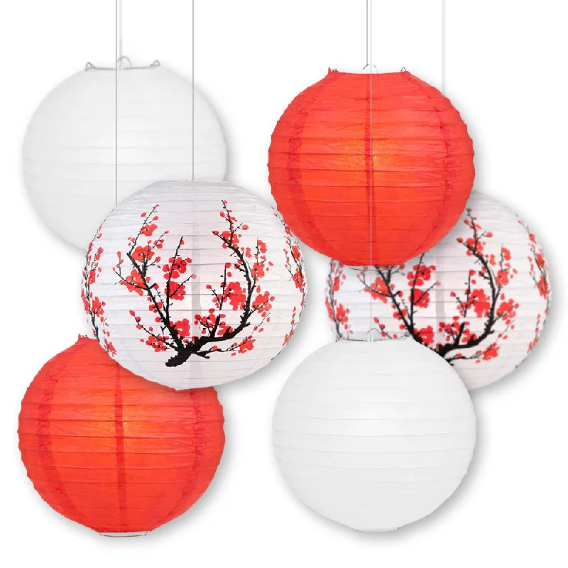 14" Plum Tree Blossom 6pc Paper Lantern Party Pack