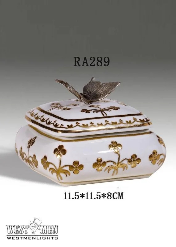 Bronze Butterfly Decorative Porcelain Mini Floral Box