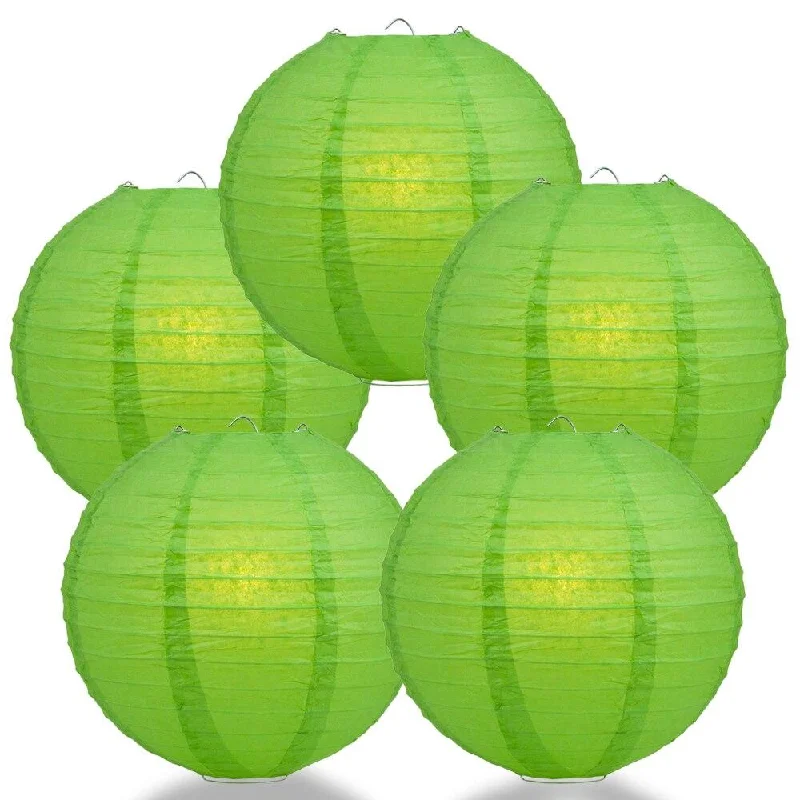 5-PACK 36" Grass Greenery Jumbo Round Paper Lantern, Even Ribbing, Chinese Hanging Wedding & Party Decoration