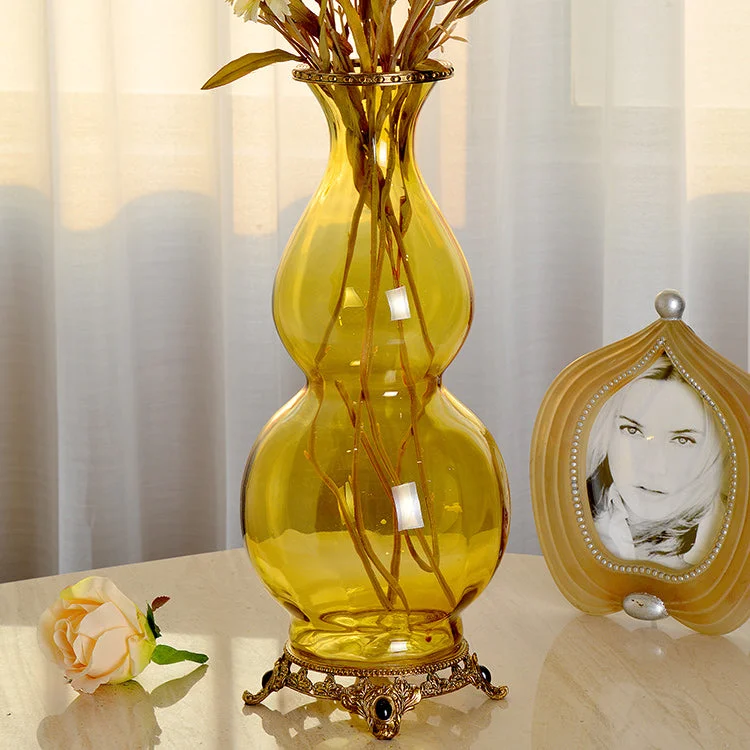 Gourd Brass Crystal Flower Vase