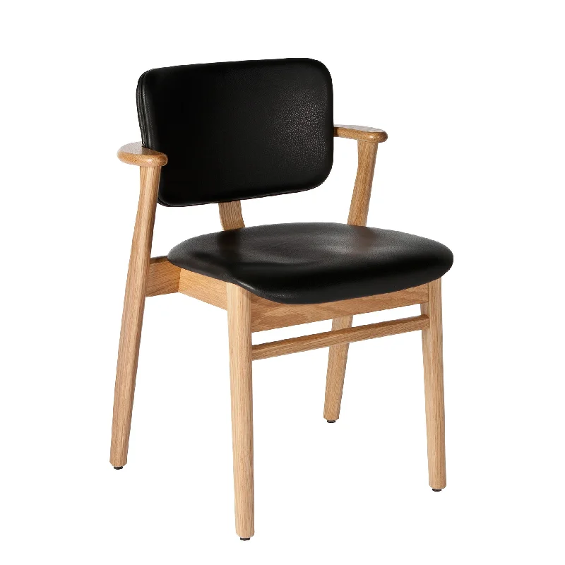 Domus Chair with Upholstered Black Leather Seat and Backrest by Ilmari Tapiovaara for Artek