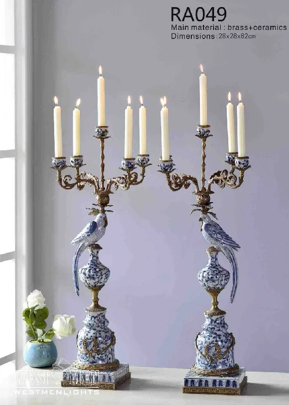 Pair(2Pieces) Gilt Bronze Porcelain Parrot Candelabras