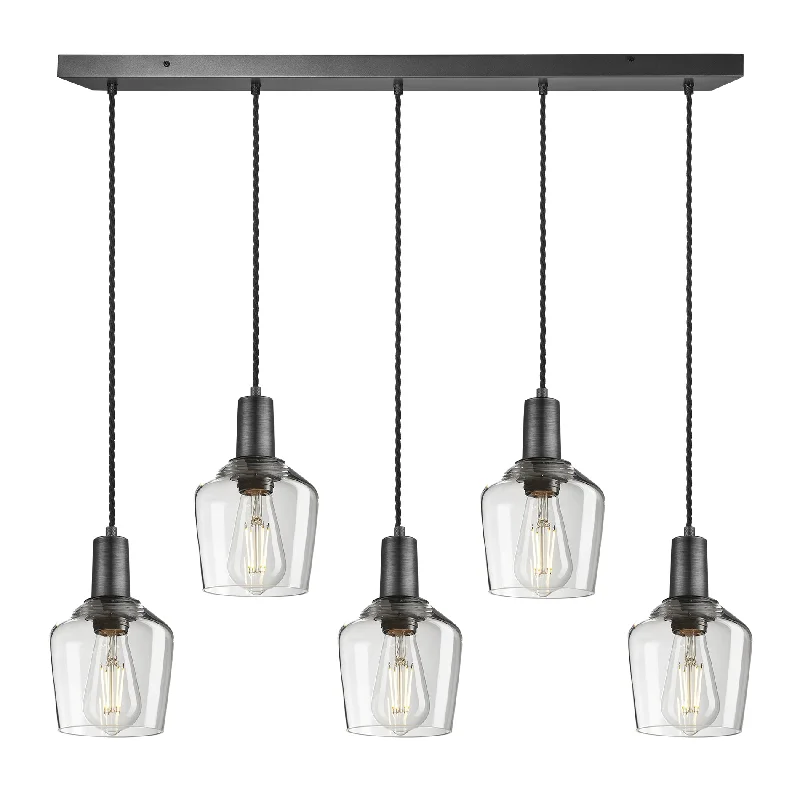 Sleek Glass Schoolhouse 5 Wire Cluster Lights - 5.5 inch - Clear