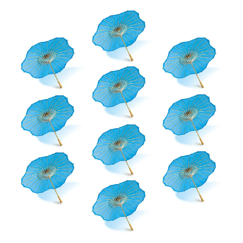 BULK PACK (10-Pack) 32" Turquoise Paper Parasol Umbrella, Scallop Blossom Shaped with Elegant Handle