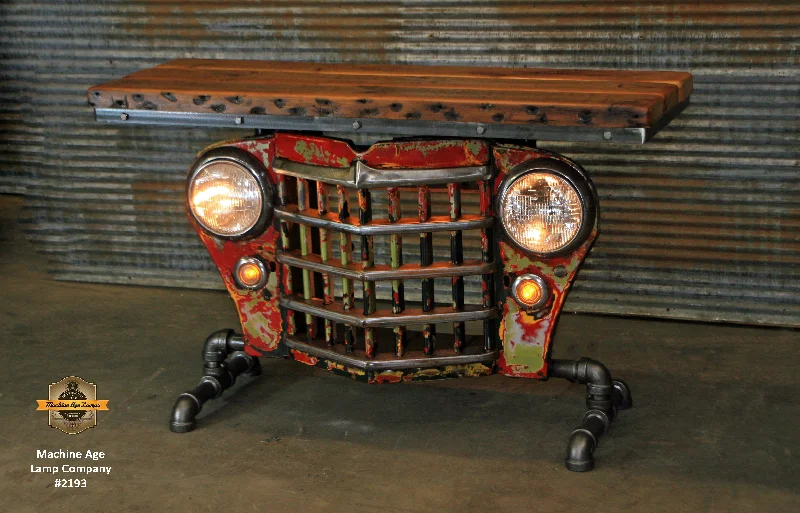 Steampunk Industrial / Original vintage 50's Jeep Willys Grille / Table Sofa Hallway / RED / Table #2193 sold