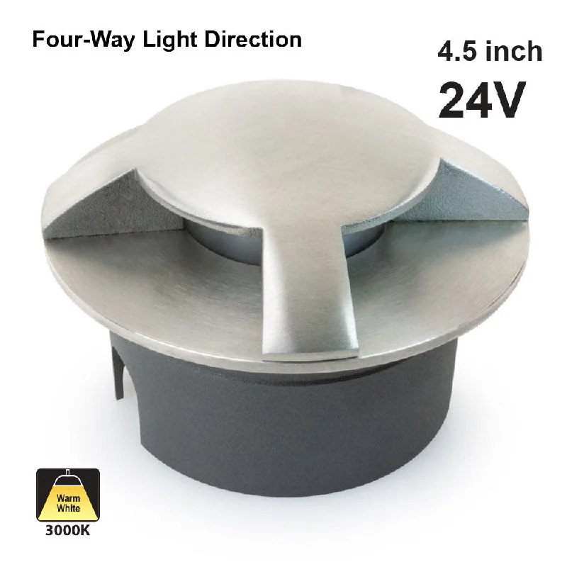 Four way Inground light Outdoor Round Recessed, 24V 8W 3000K(Warm White)