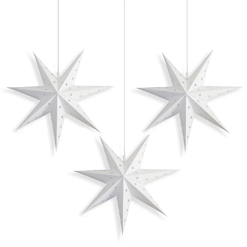 3-PACK 14" White 7-Point Weatherproof Outdoor Plastic Star Lantern, with LED Bulbs and Lamp Cord Light Included