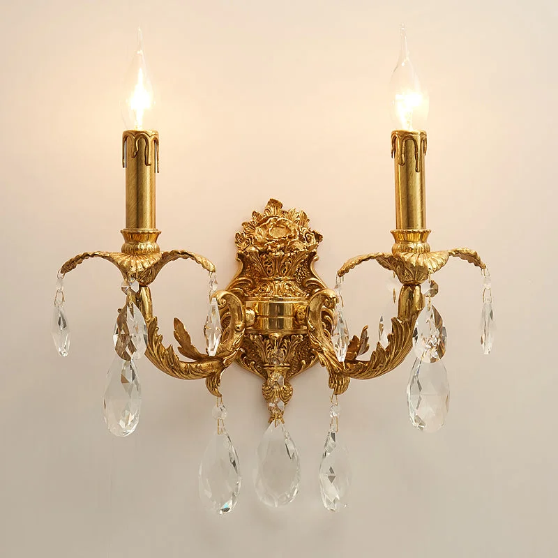 hallway gilt bronze crystal sconce