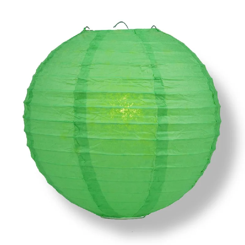 30" Emerald Green Jumbo Round Paper Lantern, Parallel Ribbing, Chinese Hanging Wedding & Party Decoration